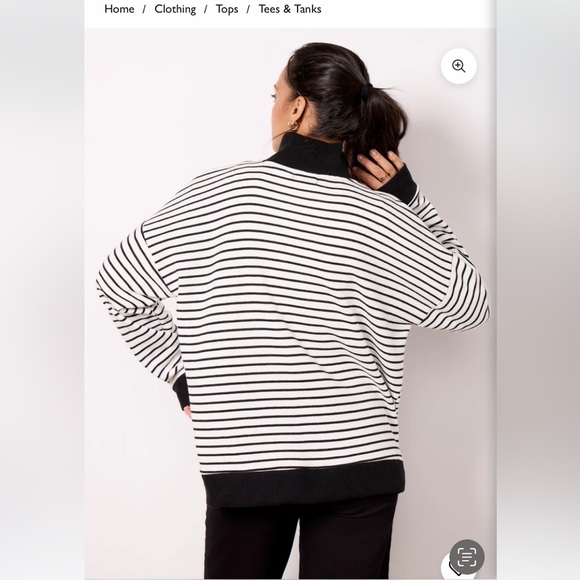 Evereve Black and White Striped Mock Neck Soft Brushed Fabric Top Size L - Picture 5 of 16